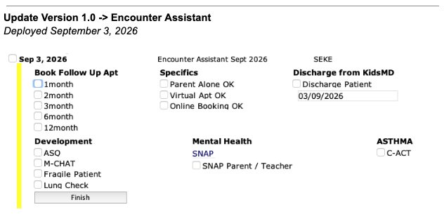 PSS Toolbar Version 1 Encounter Assistant with dated follow-up, workflow, and discharge choices